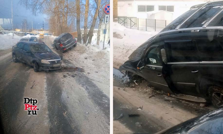 Внедорожник без колеса улетел в сугроб после ДТП в Петрозаводске